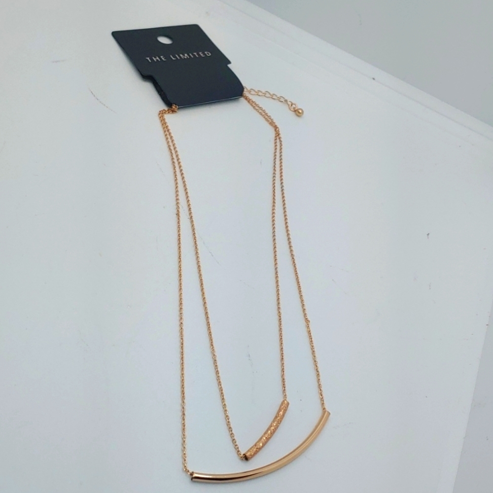 The Limited Womens Rose Gold Tone Layered Double Curved Bar Necklace